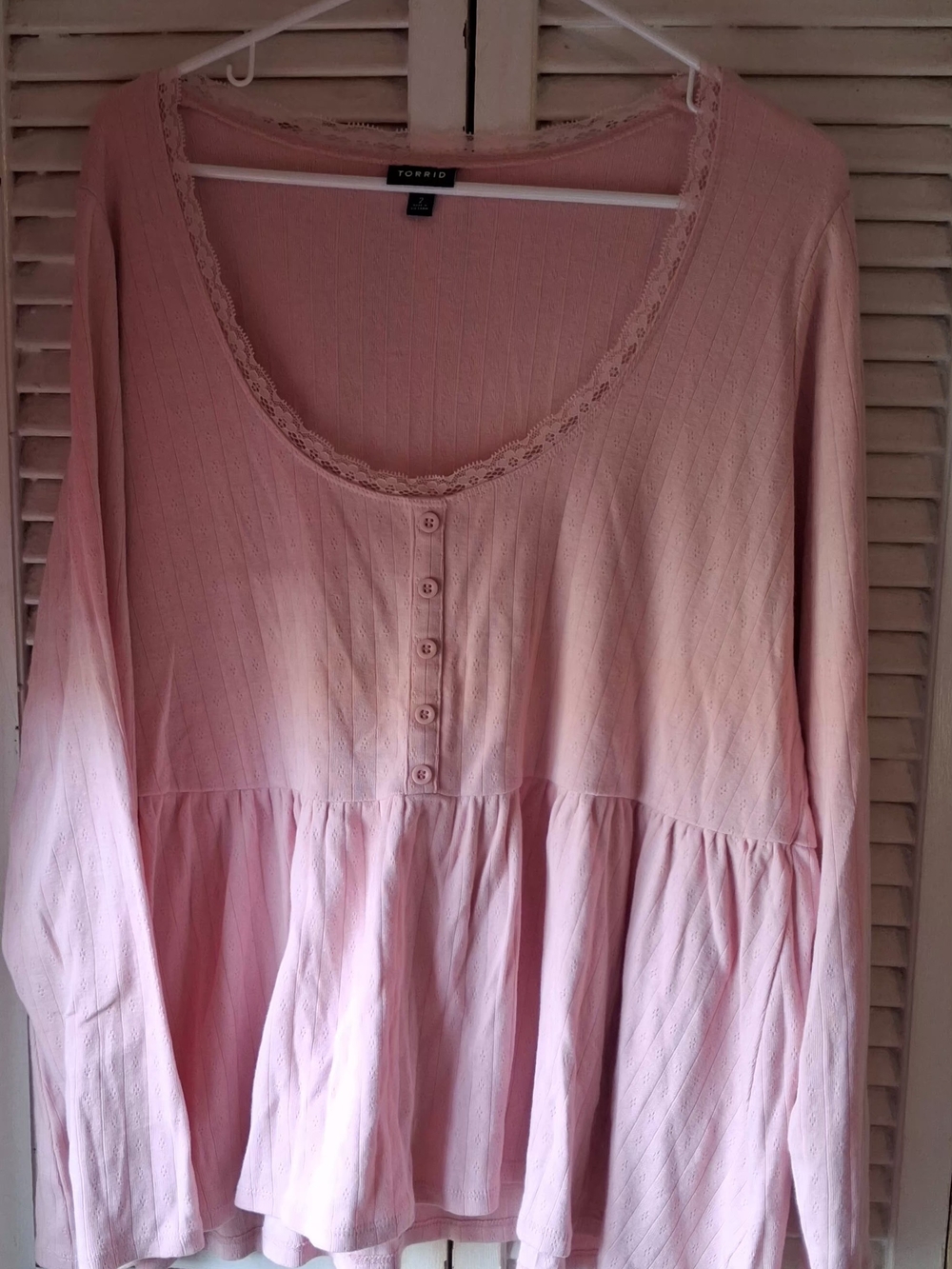 torrid Blush Pink Lace-Trim Button-Front Peplum Tunic
